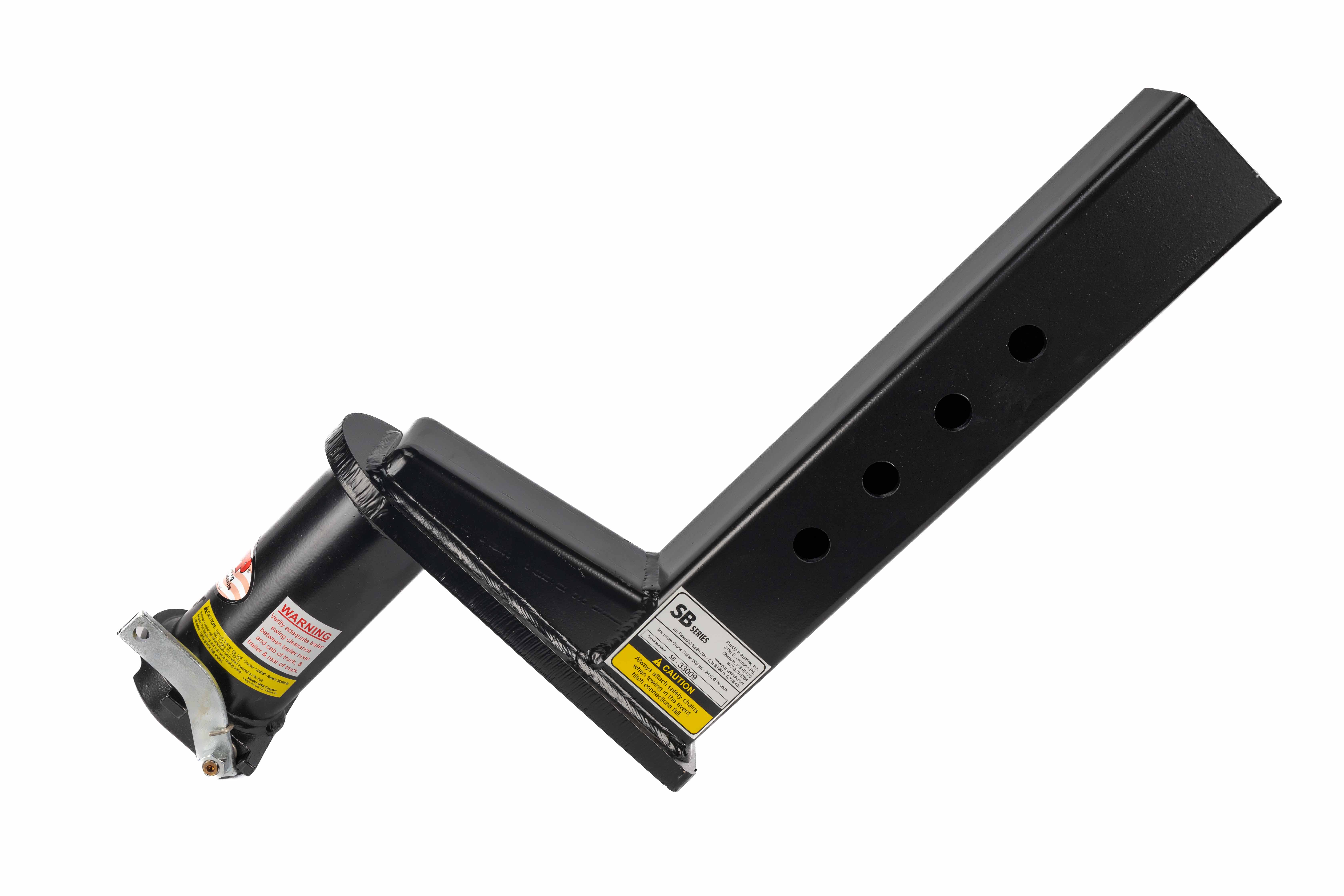 SB316XL gooseneck trailer coupler for a flatbed truck with a 16 inch extension and a 4 inch square trailer stem.