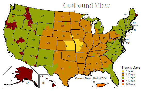 UPS shipping days chart